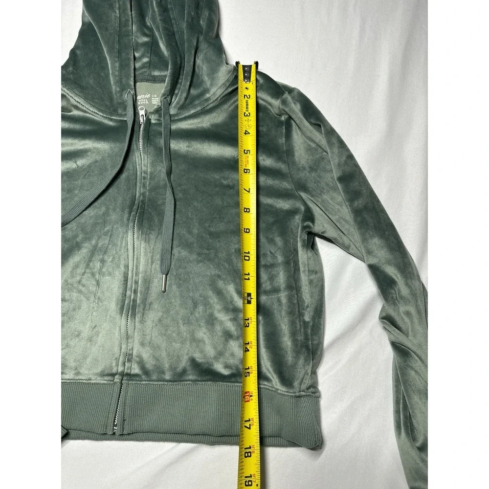 Aerie Real Good Cropped Hoodie Zip‎ Up Green Women's L Velvet Soft Stretch